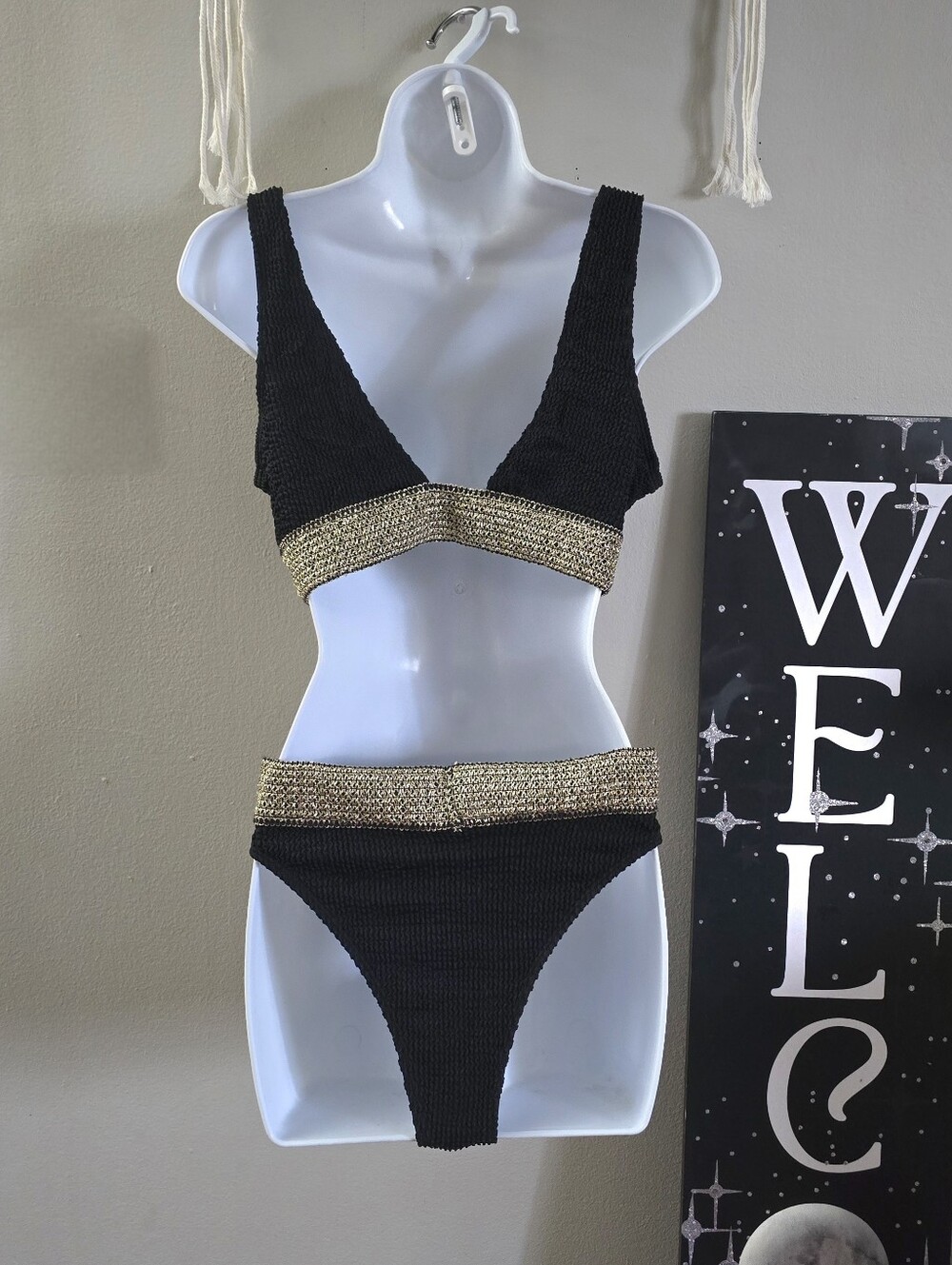 Textured, Black & Gold Two-Piece Bikini Set - Picture 2 of 6